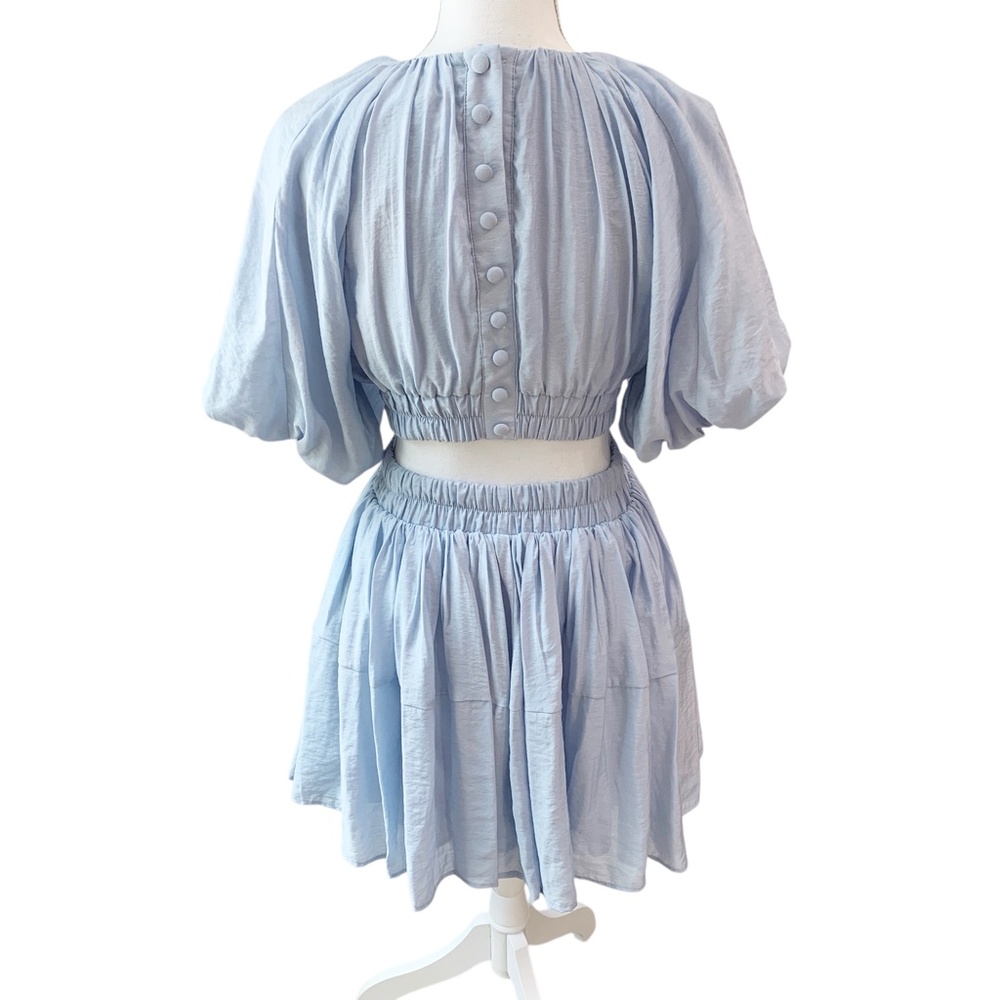 Vici Light Blue Puff Sleeve Cut-Out Detail Mini Dress Sz M - Picture 4 of 15